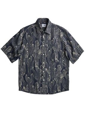 NN07 Hans Navy Cactus-Print Short-Sleeve Shirt